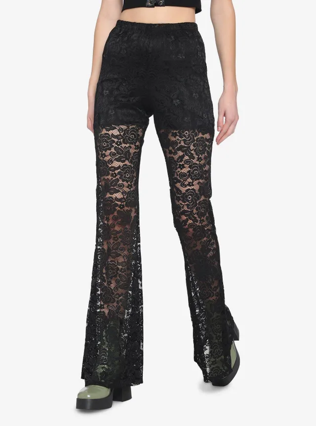 Black Velvet Lace-Up Girls Flare Pants