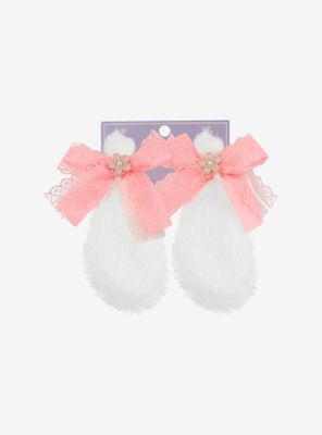 White And Pink Bow Puppy Ear Hair Clips