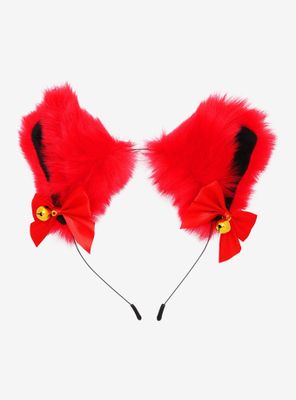 Fuzzy Red Cat Ears Headband
