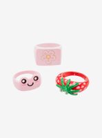 Pink Frog & Strawberry Chunky Ring Set