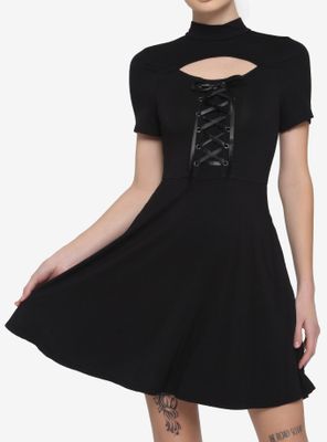 Black Cutout Lace-Up Dress