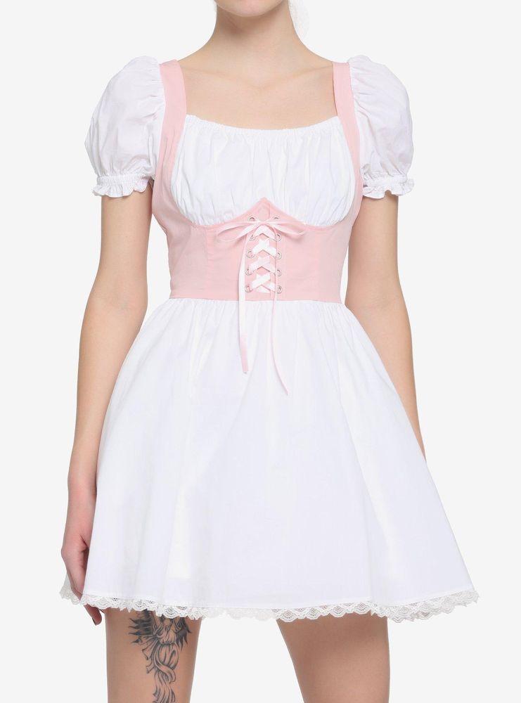 White & Pink Corset Dress
