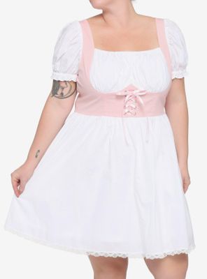 White & Pink Corset Dress Plus