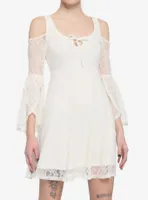 Ivory Cold Shoulder Bell-Sleeve Lace Dress