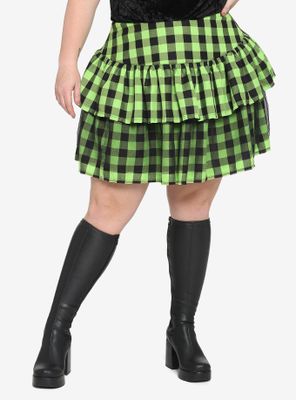 Green & Black Buffalo Plaid Layered Skirt Plus