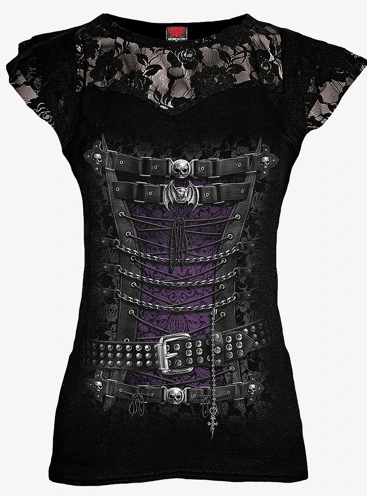 Corset Detail Lace Layered Viscose Top