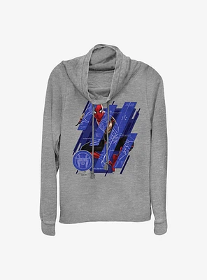 Marvel Spider-Man Schematic Panels Cowlneck Long-Sleeve Girls Top