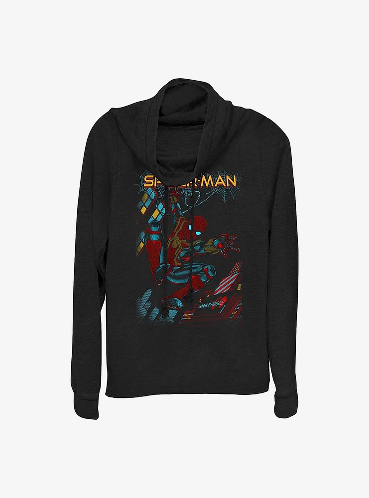 Marvel Spider-Man Slinging Cover Cowlneck Long-Sleeve Girls Top