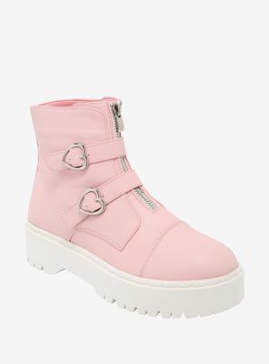 Pastel Pink Heart Combat Boots