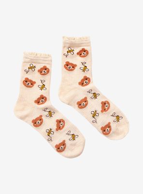 Bear & Bees Waffle Knit Ruffle Ankle Socks