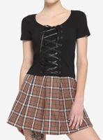 Black Lace-Up Girls Crop T-Shirt