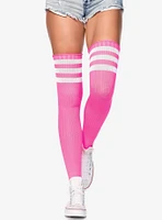Pink Stripe Ribbed Athletic Thigh High Socks