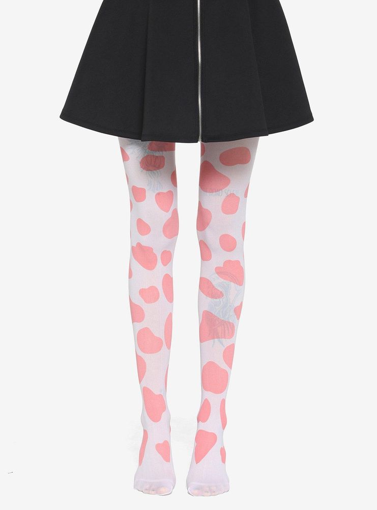 Pink Cow Print Tights