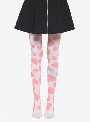 Pink Cow Print Tights
