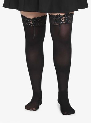 Black Lace-Up Thigh Highs