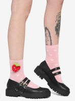 Pink Crochet Strawberry Crew Socks