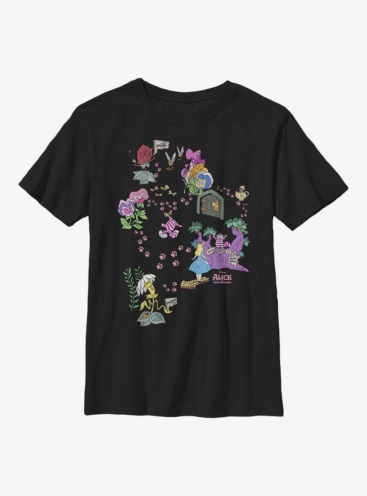 Disney Alice Wonderland Chesire Map Youth T-Shirt