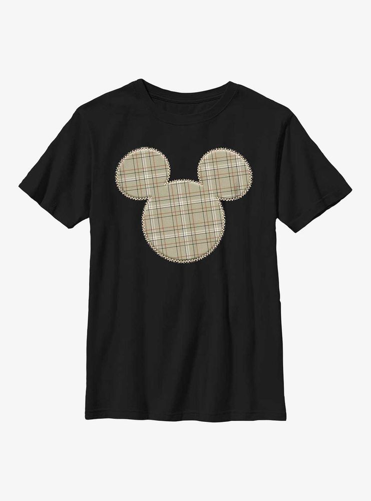 Disney Mickey Mouse Plaid Patch Youth T-Shirt