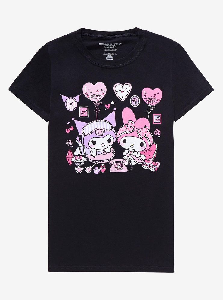 Juniors My Melody And Kuromi Womens Crew Neck Long Sleeve Hello