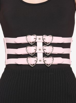Pink Triple Buckle Corset Belt
