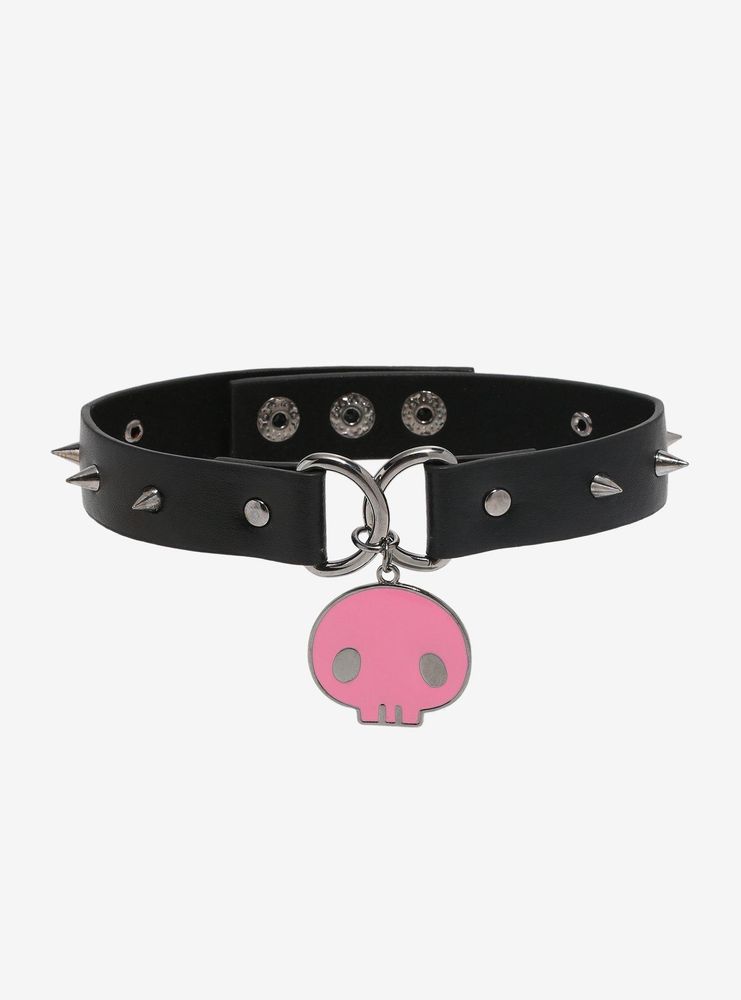 Kuromi Pink Skull Spiked Choker