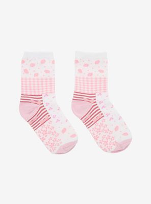 Pink Patchwork Crew Socks