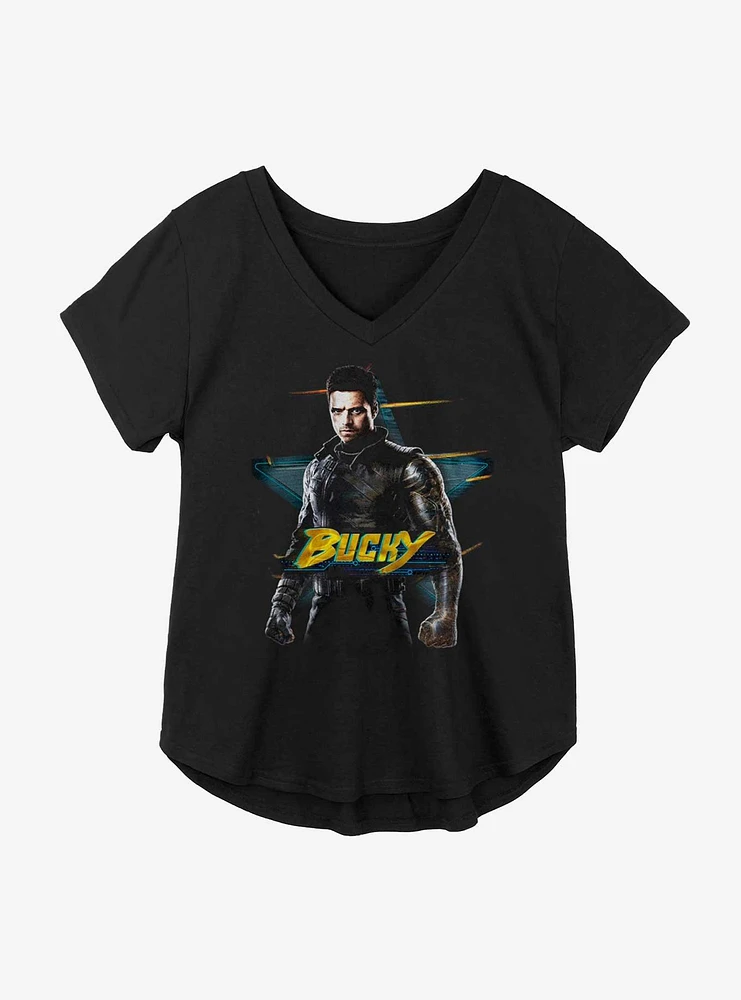 Marvel The Falcon And Winter Soldier Bucky Star Logo Girls Plus T-Shirt