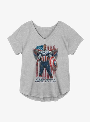 Marvel The Falcon And Winter Soldier Captain America Flag Banner Girls Plus T-Shirt
