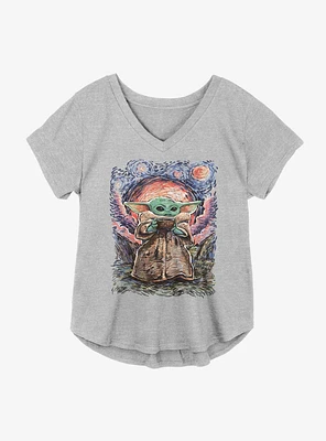 Star Wars The Mandalorian Child Sipping On Starry Skies Girls Plus T-Shirt