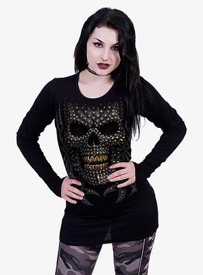 Black Gold Skull Viscose Long-Sleeve