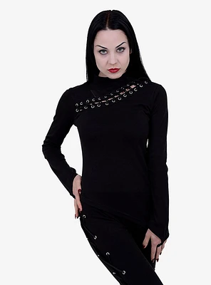 Lace Up Asymmetrical Long-Sleeve Top