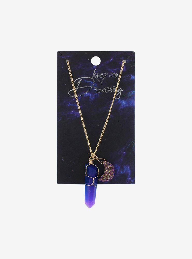 Blue Crystal & Moon Pendant Necklace