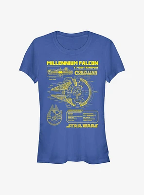 Star Wars Falcon Schematic Girls T-Shirt