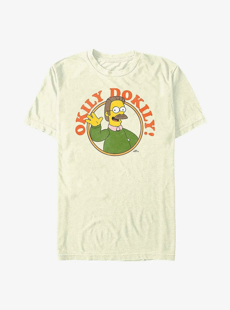 The Simpsons Okily Dokily Flanders Dad Circle T-Shirt