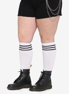White Black Varsity Stripe Knee-High Socks Plus Size