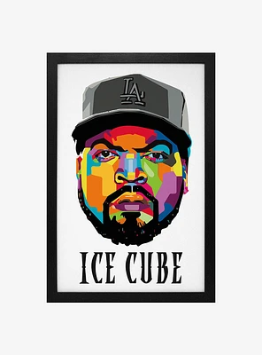 Ice Cube Vector Face Framed Wood Wall Art