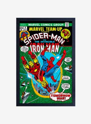 Marvel Spiderman Iron Man Team Up Framed Wood Wall Art