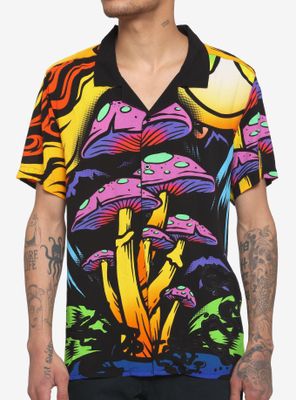 Trippy Mushroom Woven Button-Up