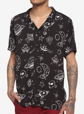 Space UFO Woven Button-Up