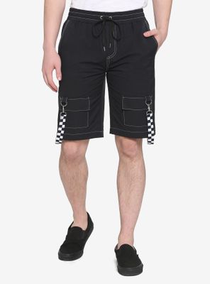 Black & White Checkered Suspender Cargo Shorts