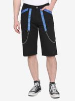 Black & Blue Chain Moto Shorts