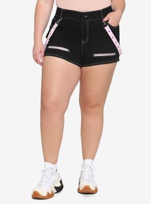 Black & Pink Suspender Shorts Plus