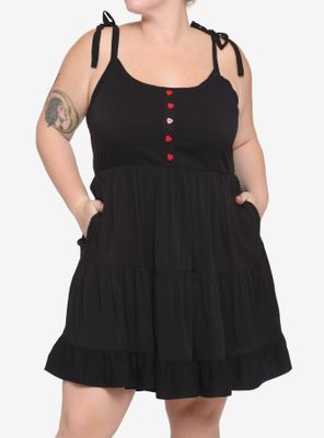 Black Heart Button Tie-Strap Tiered Dress Plus
