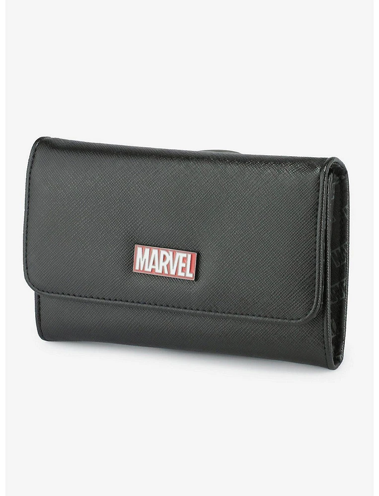 Marvel Comics Red Brick Metal Emblem Flap Wallet Black