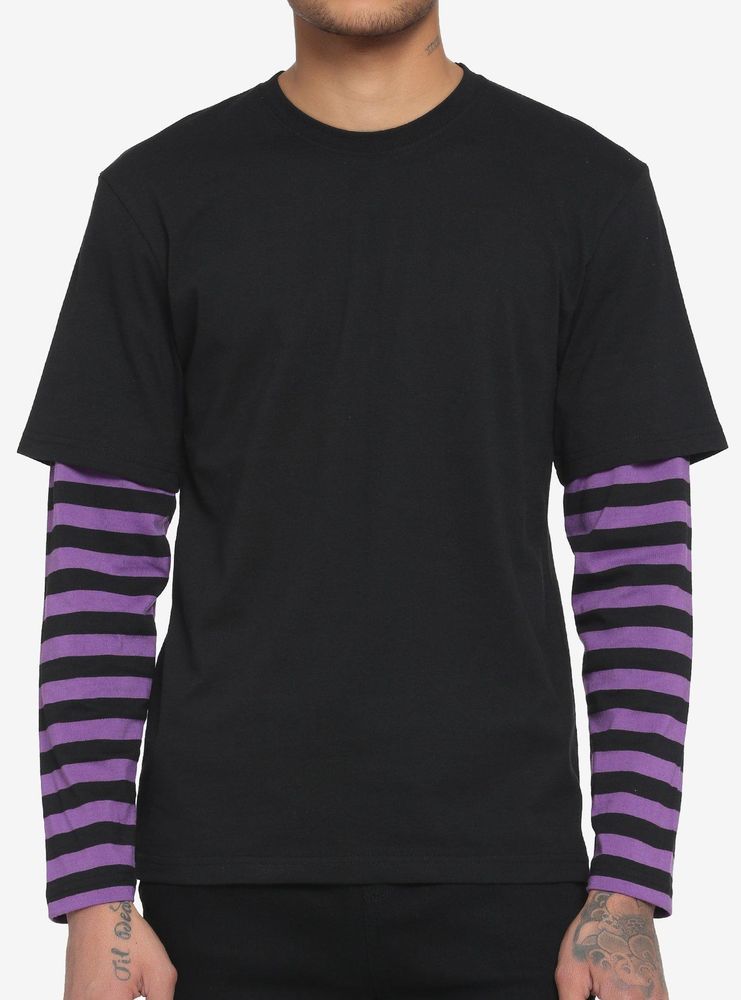 ribben Uforenelig grundlæggende Hot Topic Black & Purple Stripe Sleeve Twofer Long-Sleeve T-Shirt |  Alexandria Mall