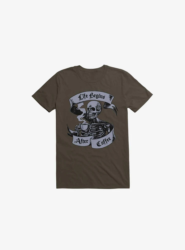 Beans & Bones Coffee Skeleton Brown T-Shirt