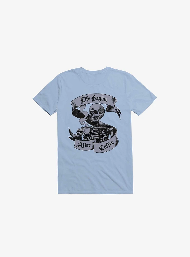 Beans & Bones Coffee Skeleton Light Blue T-Shirt