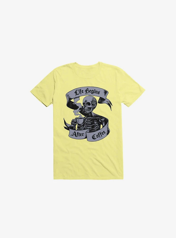 Beans & Bones Coffee Skeleton Corn Silk Yellow T-Shirt