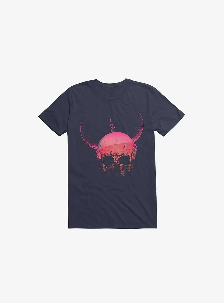 Blood Skull With Viking Helmet Navy Blue T-Shirt