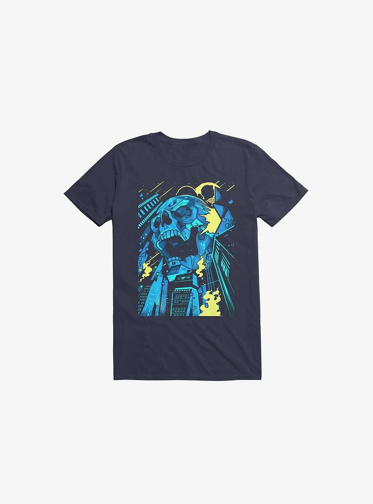 Invasion Of The Giant Techno Skulls Navy Blue T-Shirt